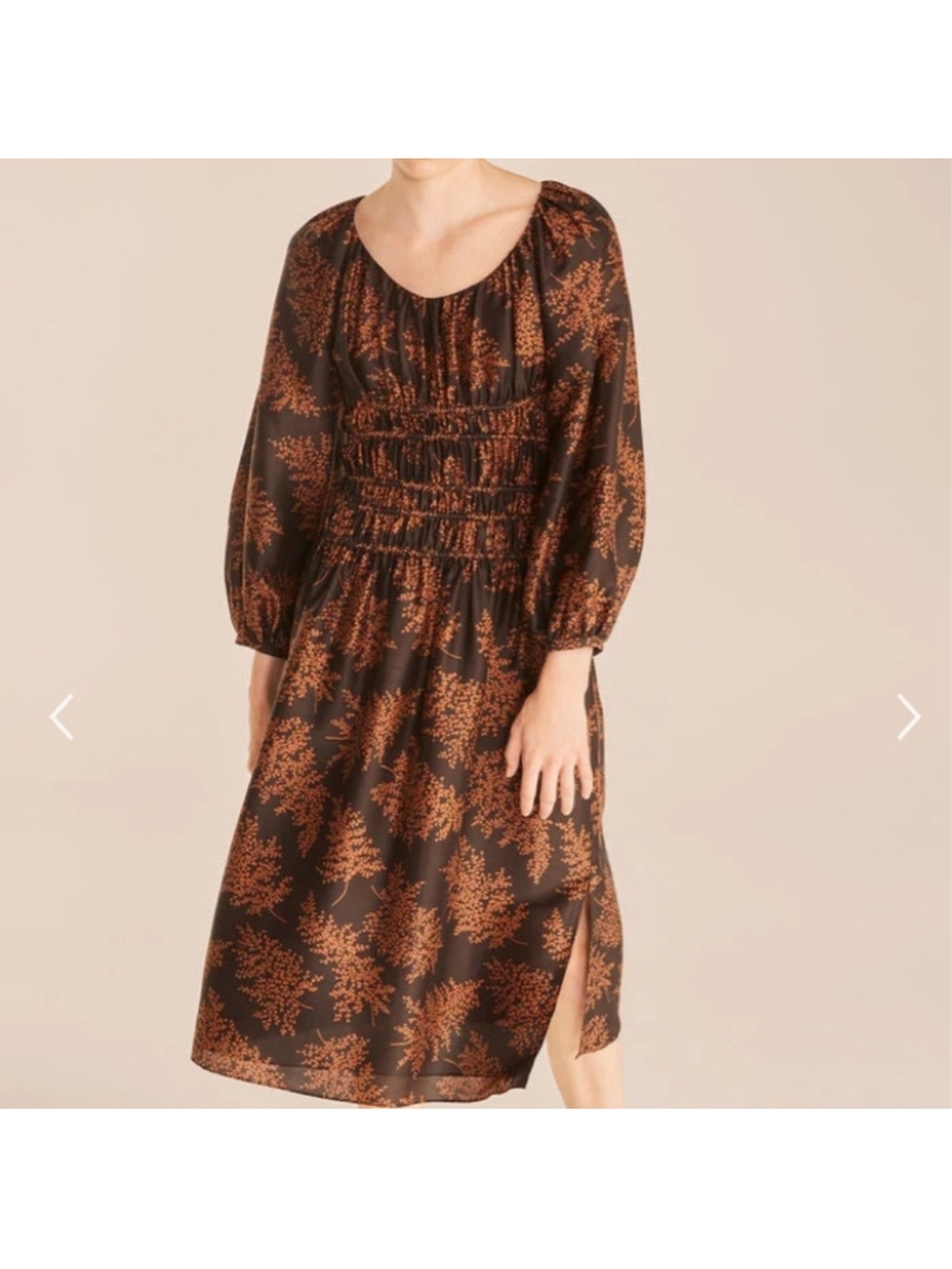 Rebecca Taylor Arden Black and Brown Fern Print Midi Dress